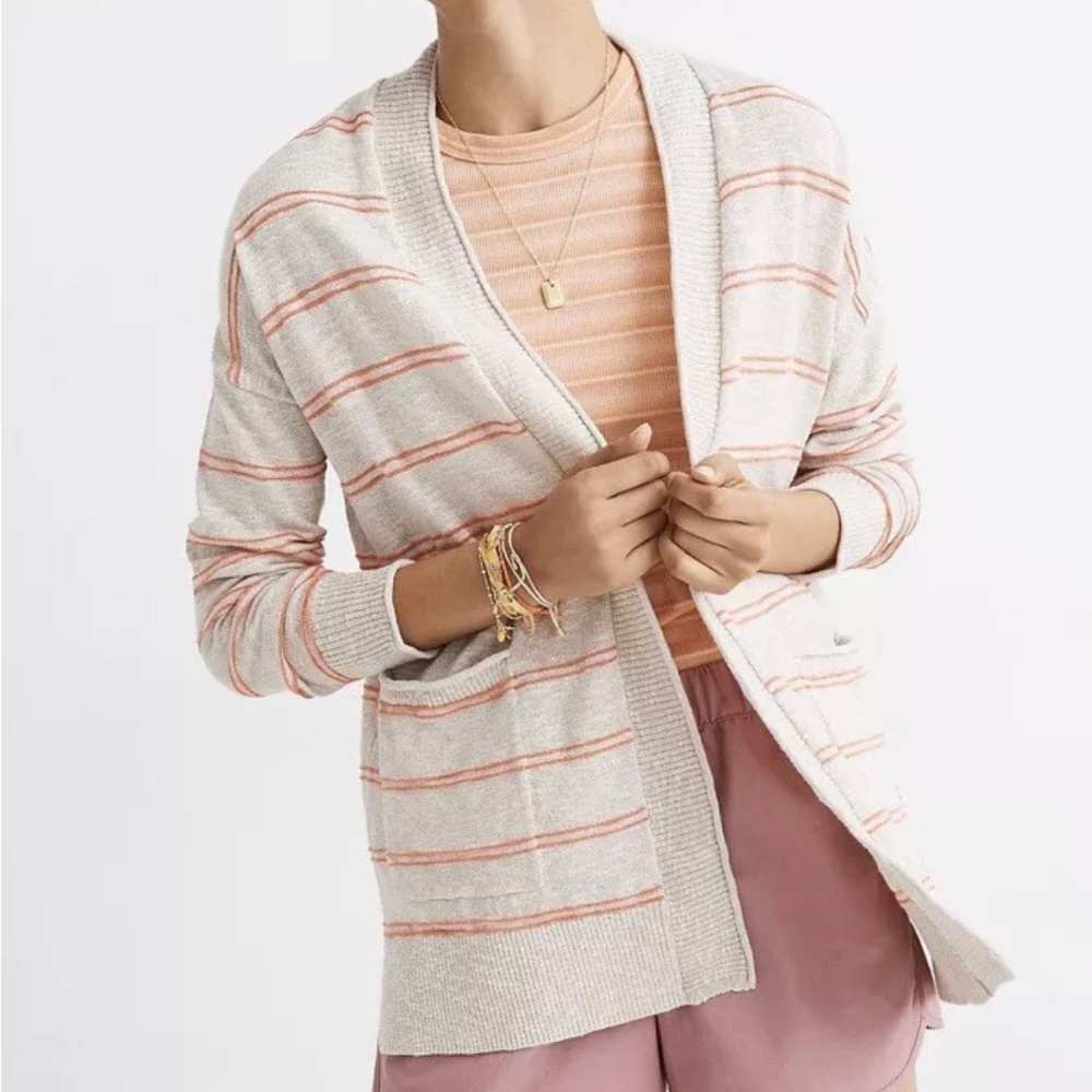 Madewell Bradley Striped Cardigan Size Medium Orange Tan Style Am932 Lightweight